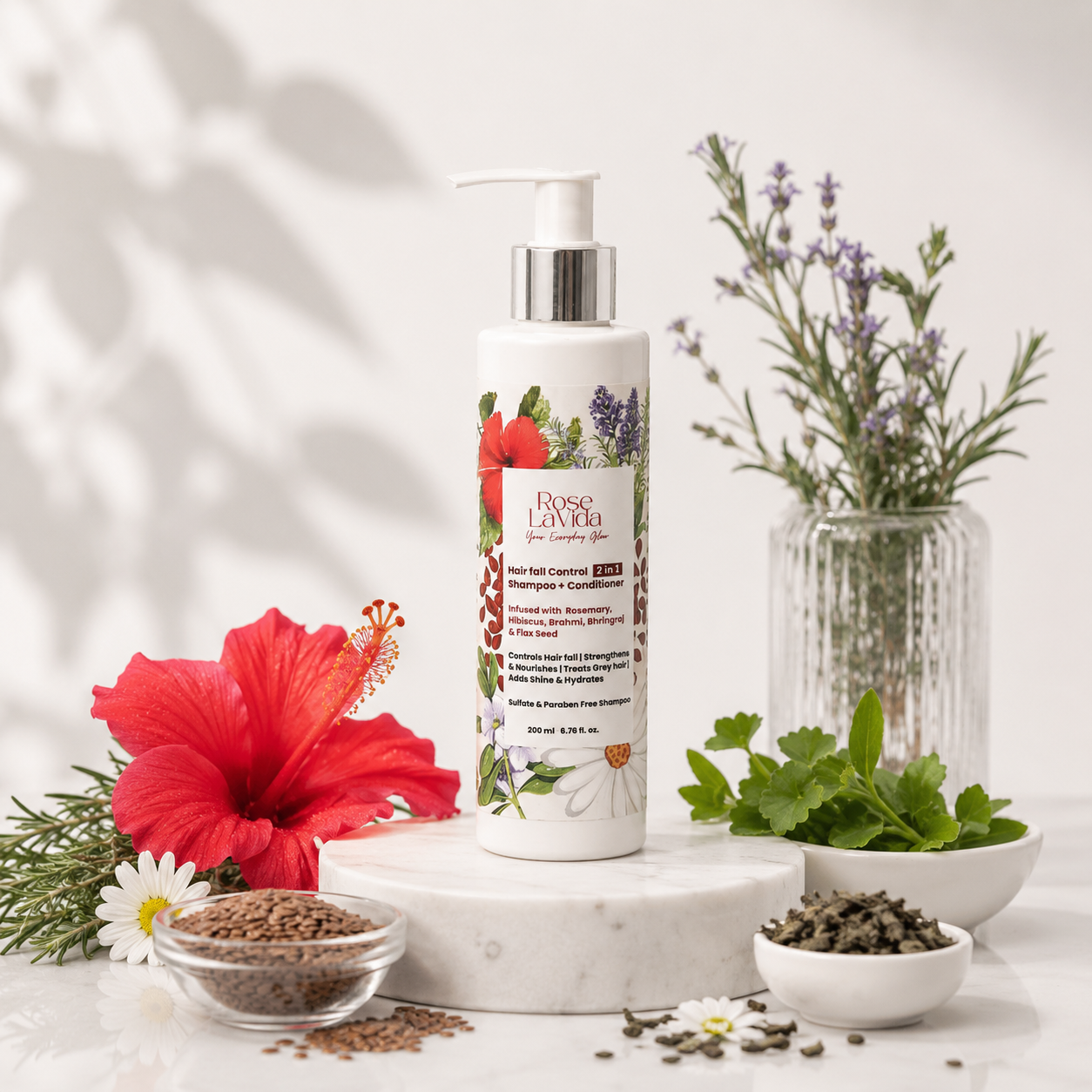 Rosemary Strength & Shine 2 in 1 Shampoo + Conditioner for Hair fall Control | For All Hair Types | Women & Men, 200 ml