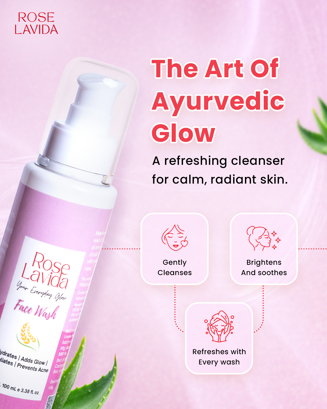 Ayurvedic Rice Aloe Radiance Cleanser | Gentle & Non-drying | For All Skin Types | Women & Men, 100 ml